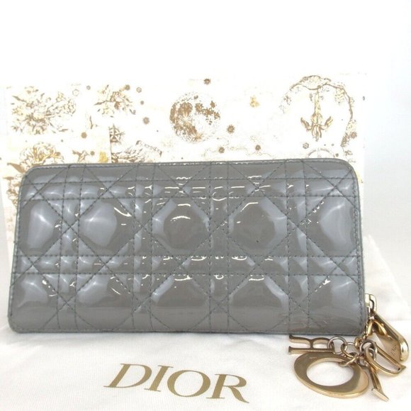 Authentic Christian Dior Lady Dior wallet enamel [Used] - Picture 1 of 13